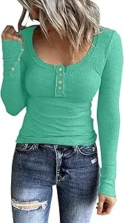 [Generic] Womens T Shirts Long Sleeve Solid Button Up Casual Fashion Blouse Crewneck Summer Tops Top for Women