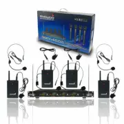 4 Channel VHF Microphone Reciever Wireless Headset Microphones Lavalier Bodypack
