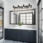 Black Industrial Bathroom Vanity Light Fixtures over Mirror Glass Globe 4 Lights