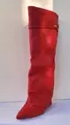 Red knee high fold-over wedge boots w pointed toe 13 US, 44 EU, No Tariff in USA