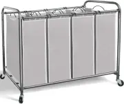 4 Section Laundry Sorter, 4 Bag Laundry Hamper Cart with Heavy Duty Rolling L...