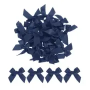 150Pcs Mini Ribbon Bow 1.5" Mini Fabric Satin Ribbon Flower Bows Dark Blue