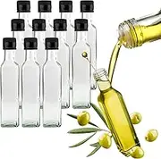 [PackMyProduct] 12 x 250ml Clear Marasca Oil Bottles with Rote Pourer and Black Tamper Cap Glass Bottles for Olive Oils, Spicy Sauces, Marinades, Salad Dressings