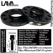 2PC 15MM THICK 5X120 72.56MM C.B WHEEL SPACER + 45MM 12X1.5 BOLT FIT BMW MODEL (for: BMW)