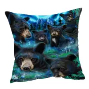 Forest Animals Art Daydream Moonlit Black Bears Cushion Cover