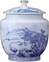 Tea jar,Tea caddy, Tea Tin Food Storage Canister Exquisite Landscape Painting Pattern Tea Canister Large Ceramic Sealing jar Household Storage jar.(M)