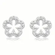 Sterling Silver White Cubic Zirconia Flower Stud Earrings