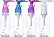 4 Pack 3.4oz /100ml Transparent Travel Bottles Pump Empty Plastic Pump Bottles Dispenser Portable Refillable Container for Facial Cleansing Oil Shampoo Shower Gel