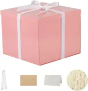Gift Box with Lid 7X7X6.5 Inches, Pink Gift Boxes for Presents Packaging for Bir
