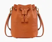 AUTH NWT $990 MCM MIni Dessau Embossed Monogram Leather Drawstring Crossbody Bag