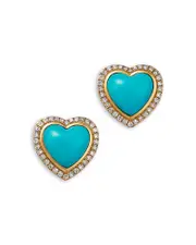 Bloomingdale's Fine Collection Turquoise & Diamond Heart Stud Earrings in 14K Yellow Gold