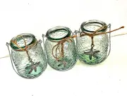 Set 3 Glass Bottle Lantern Tea Light Candle Holder Metal Handle Silver Tone Star