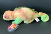 TY BEANIE BABIES IGGY THE IGUANA 9" TIE-DYED PVC NMW/TAGS #BB803 PROT TAG-ERRORS