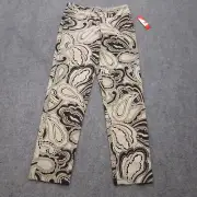 Krazy Larry Leggings Womens 4 Beige Paisley Pants Stretch Performance Pull On