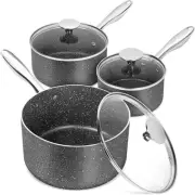 MICHELANGELO Sauce Pan with Lid, Granite Saucepans 1＋2 +3 Quart, Gray