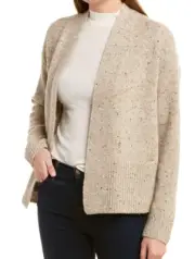 $395 NWT VINCE SzM RIBBED TRIM WOOL & ALPACA-BLEND KNIT CARDIGAN OATMEAL