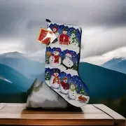 Needlepoint Snowmen Christmas Stocking Blue Snow Trees