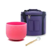 8"F Note Pink Colour Quartz Crystal Singing Bowl Yoga W/Case Sound Healing Yoga