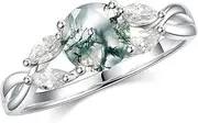 [ZLAEBL] Willow Moss Agate Engagement Rings for Women, 1.2ct Moissanite Wedding Rings 925 Sterling Silver Vermeil Twig Round Cut Moss Agate Rings for Women Gifts