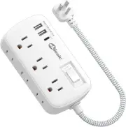 Short Extension Cord 1 ft - Flat Plug Small Power Strip Surge 1 FT, white
