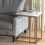54CM Artiss Coffee Table C Shaped Marble