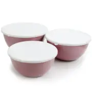 Gibson Home Plaza Cafe 3 Piece Stackable Nesting Mixing Bowl Set with Lids in La