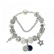 Shxx Women's Charm Bracelet, Star Moon Pendant, White Crystal Beaded Snake Bone Chain, Valentine's Day Gifts(size:17cm) E14-23