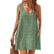 Women's Fleece Ball Loose Vest Straps Dresses with Pockets - Army Green