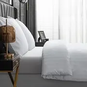 Amolavet Hotel Bed Linen 200 x 200 cm White Egyptian Cotton Mako Satin Damask with Zip White