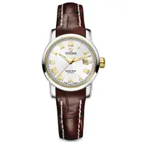 在飛比找PChome24h購物優惠-【TITONI瑞士梅花錶】 天星系列 銀色錶盤/皮帶-28m