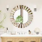 Shimmering Beveled Frame Circle Accent Mirror Wall Bathroom Mirror Any Room Deco