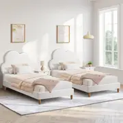 Oikiture Bed Frame 2X Single Size Cloud Kids Bed Frame White Leather
