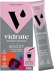 Vidrate Electrolyte Powder Hydration Sachets - Hydration Powder Packs with Vitamins - Zero Sugar, No Artificial Sweeteners or Preservatives - 8 Electrolyte Sachets, Boost Mixed Berry