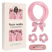 Curler Clip Set Curling Iron Silk Ribbon Headband(Light Pink)