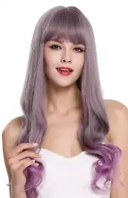 Wig Women's Wig Long Smooth Wavy Points Fringe Grey Purple Mix