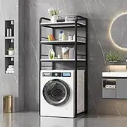 3 Tier Metal Standing Storage Shelf for Bathroom and Laundry Room Over Washing Machine/Toilet Rack Organizer Black and White Color Scheme