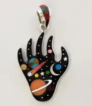 CELESTIAL MULTICOLOR TURQUOISE SPINY ONYX LAPIZ INLAY .925 SILVER PAW PENDANT