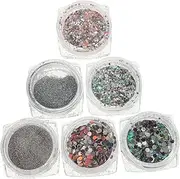 ADOCARN Halloween Fake Nail Art Nails 6 Color Reflective Nail Glitter Powder Set Sequins for Acrylic Manicure Decorations