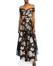 NWT AIDAN MATTOX DRESS FLORAL JACQUARD OFF SHOULDER SHORT SLEEVE PEPLUM GOWN 0