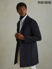 Reiss Navy Clark Wool Blend Single Breasted Epsom Coats (N74056) | $670