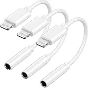 [Apple MFi Certified] Apple Lightning to 3.5 mm Headphone Jack Adapter, 3 Pack iPhone to 3.5mm Aux Audio Cable Adapter Converter Cable Dongle Compatible for iPhone 14 13 12 11 Pro Max XS XR X 8 7 iPad