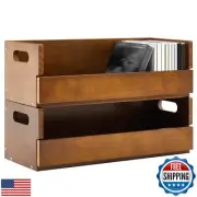 CroBlissful 2 Pcs Wooden Cd Storage Box Holder Racks Cassette Tape Display St