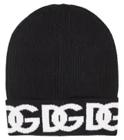 [Dolce & Gabbana Kids] Dolce & Gabbana Kids Logo virgin wool beanie S black