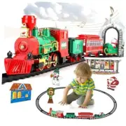 Christmas Train Set with Smoke, Light and Sounds, Kids Green with Paperboard