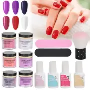 Nail Dipping Powder Set Nail Art Powder Top Base Coat Gel Dust Brush Manicure