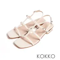 在飛比找momo購物網優惠-【KOKKO 集團】羅馬線條綿羊皮方頭細帶低跟涼鞋(白色)