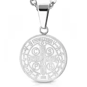 Stainless Steel Silver-Tone Religious Charm Circle Cross Pendant Necklace, 20"