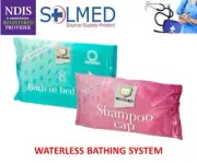 WATERLESS BATHING SYSTEM BED BATH WIPES PACK OF 8 WIPES AND SHAMPOO HAIR CAP
