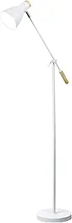 [Lexi Lighting] Scandinavian Adjustable Floor Lamp, Height 140cm, E27 Lamp Holder, White Metal Stand and Shade, Adjustable Arm with Wooden Handle, Task Light and Reading Lamp for Sofa-Side Décor