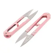 Fishing Line Cross Stitch Yarn U Shaped Metal Spring Scissor Cutter Pink 2Pcs